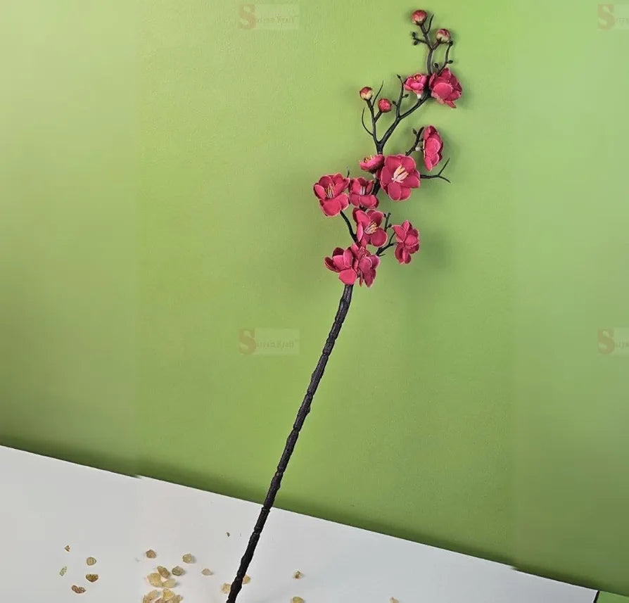 SATYAM KRAFT 3 Sticks Artificial Blossom Flower Bouquet Sticks for Home Decor, Bedroom, Living Room, Table, Balcony, Office, Wedding, Pooja, Anniversary Decorations – Dark Pink